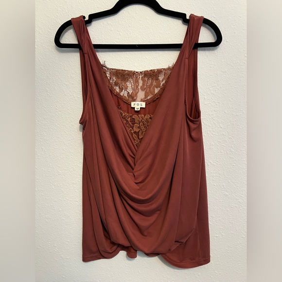 #902 POL pretty Rust Sleeveless Top w/lace inset-perfect as layer or alone! M - Picture 5 of 7